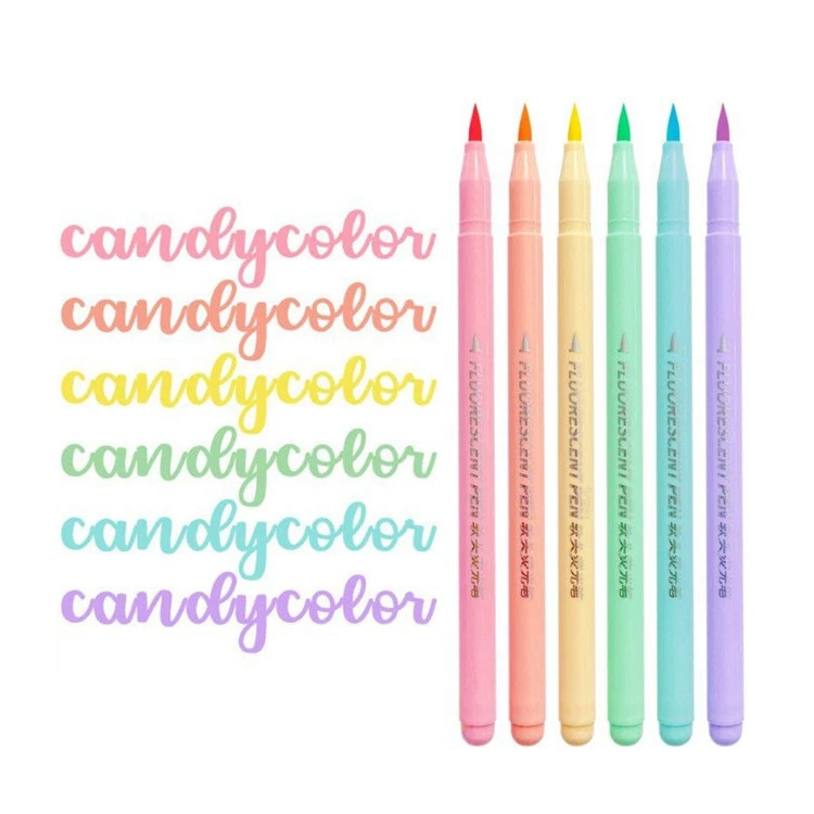 6 spalvų Soft Brush Fluorescence Pen Set Art Color Highlighter